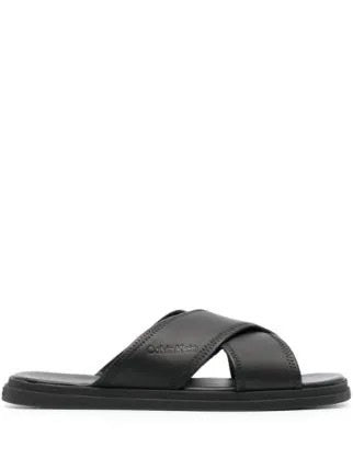 Calvin Klein Criss-Cross Leather Slides