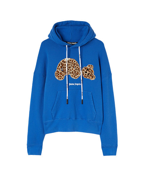 Palm Angels Leopard Blue Drawstring Hoodie