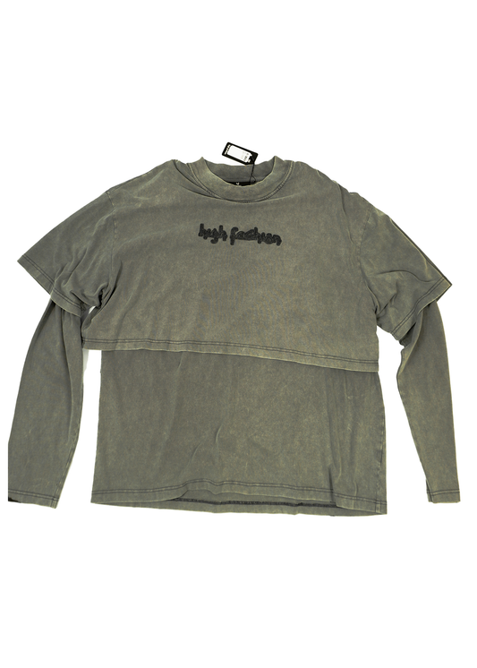 Grey black logo tee