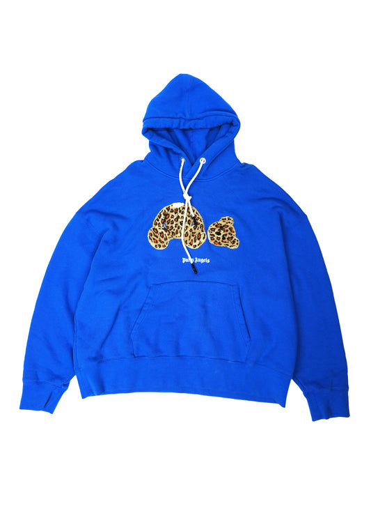 Palm Angels Leopard Blue Drawstring Hoodie